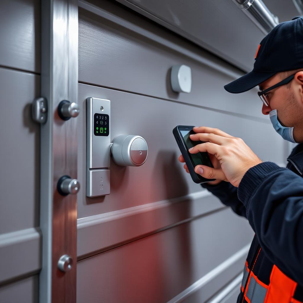 Modern secure garage door with keypad entry system